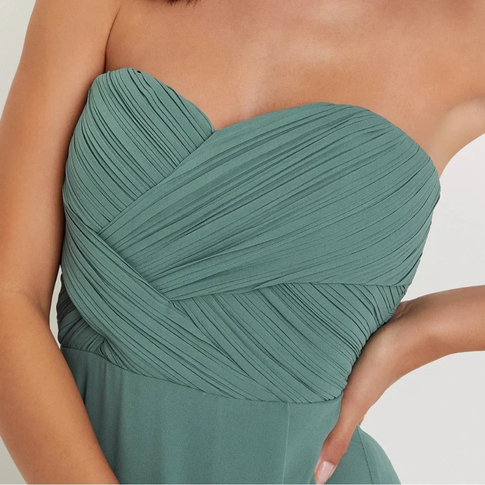 Lulu's Romantic Presence Sage Green Pleated Strapless Maxi Dress M - Picture 12 of 12